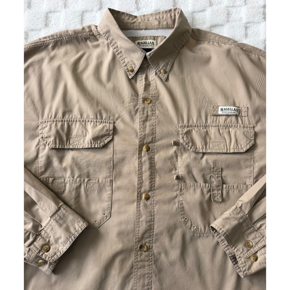 Magellan Sportswear Lake Fork Fishing Shirt Mens 4XL Tan Khaki Long Sleeve Vent